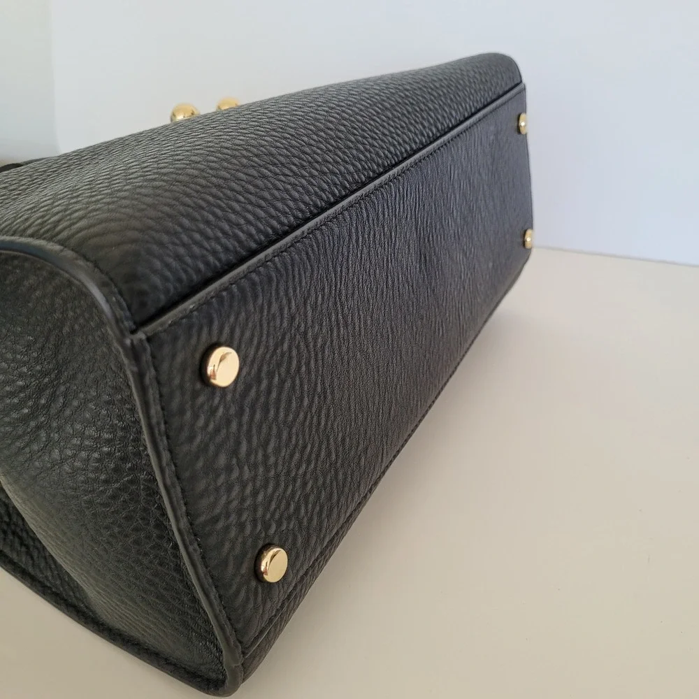 Kate Spade Larchmont Avenue Evangelie Satchel Black Pebbled Leather Handbag Gold